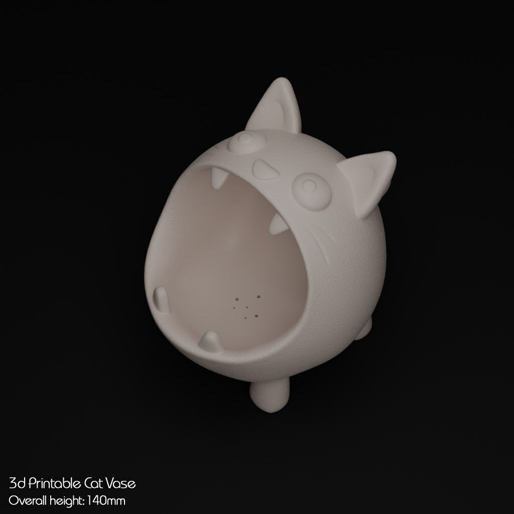 Hungry Cat Vase 3D print model_2