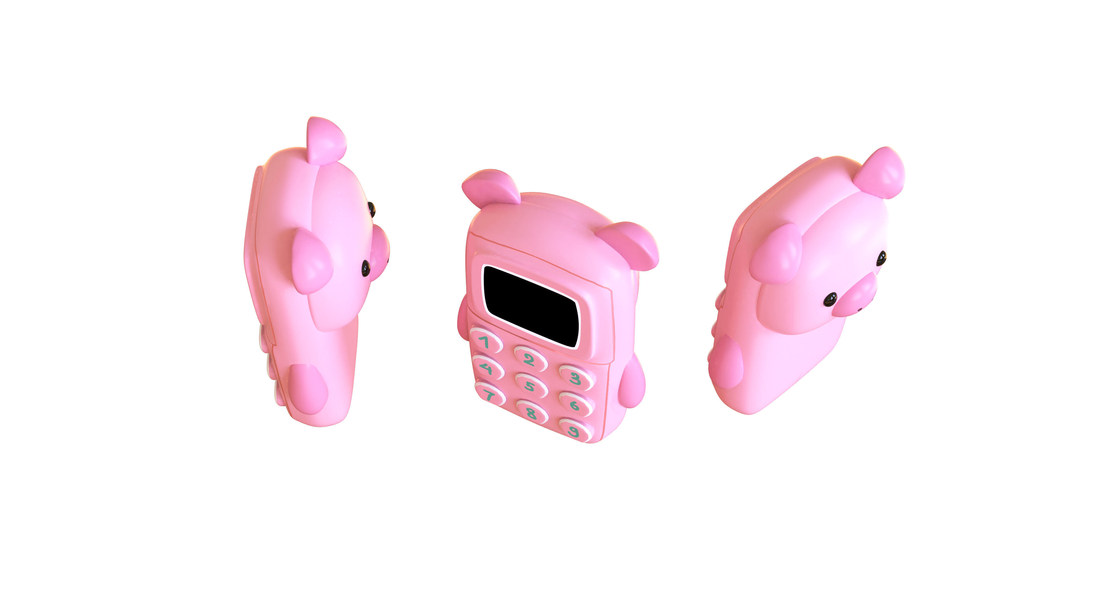 Cute Pig Phone Toy 3D Model - Stylized Cartoon Mobile Phone  Low-poly 3D model_2