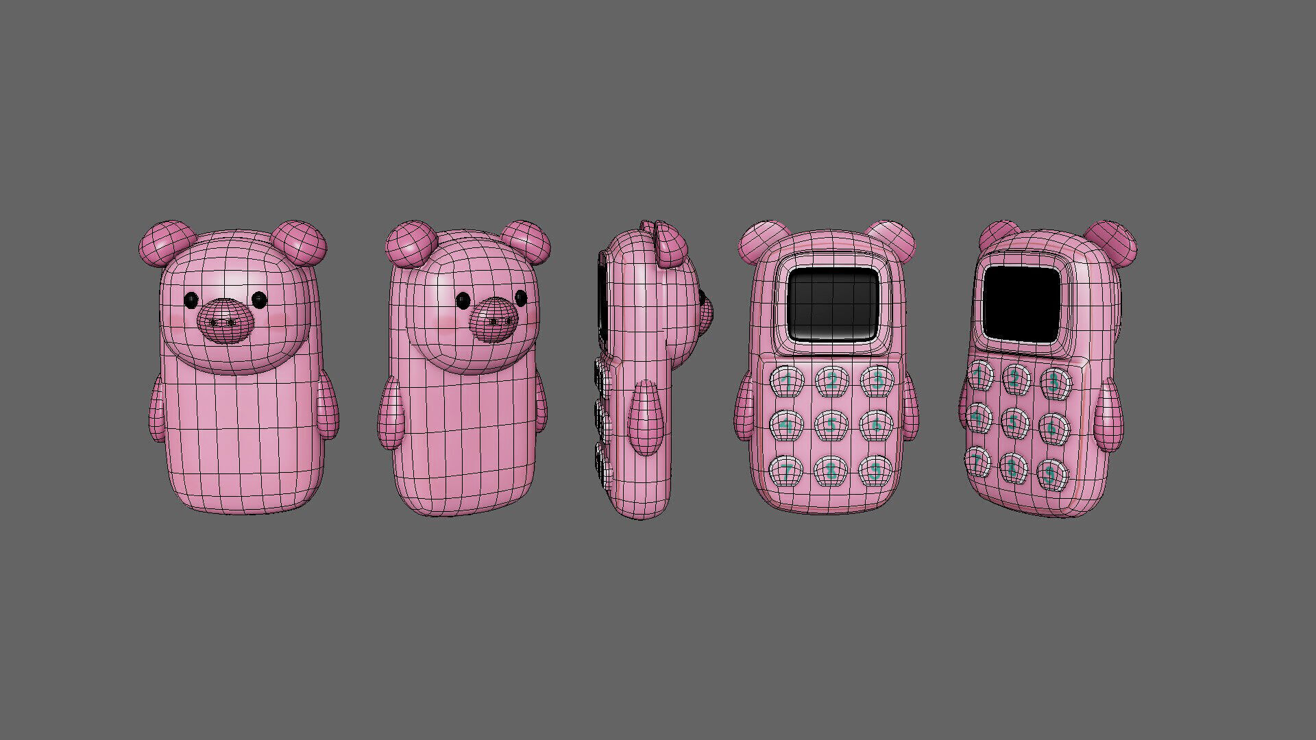Cute Pig Phone Toy 3D Model - Stylized Cartoon Mobile Phone  Low-poly 3D model_4