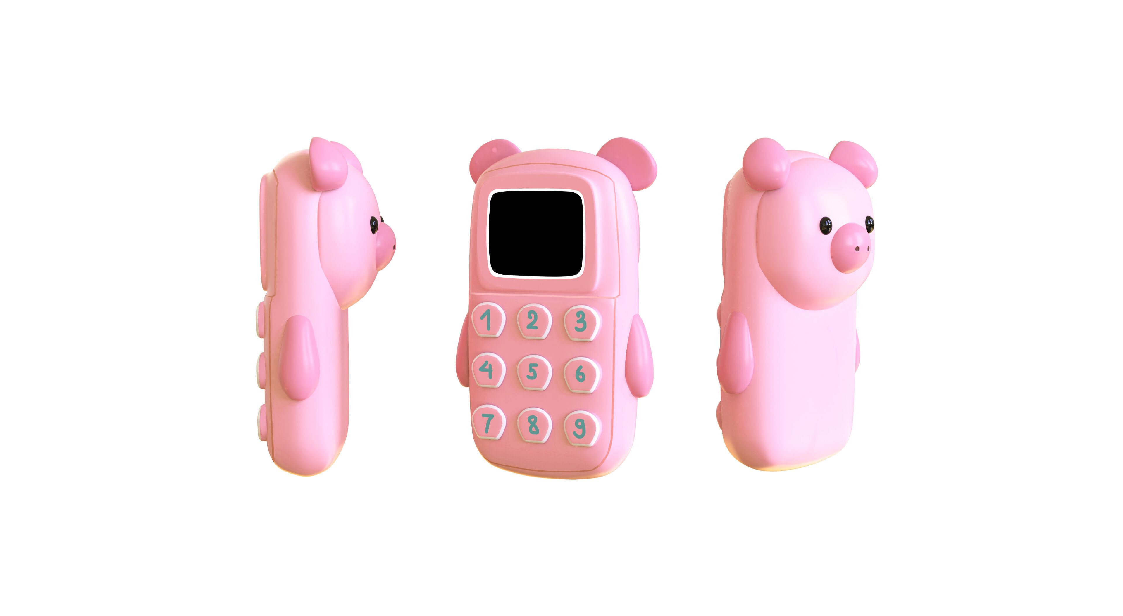 Cute Pig Phone Toy 3D Model - Stylized Cartoon Mobile Phone  Low-poly 3D model_1