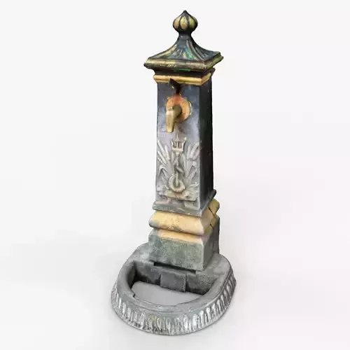 3D scan of Old Outdoor Cast Iron Hand Water Pump column Low-poly 3D model