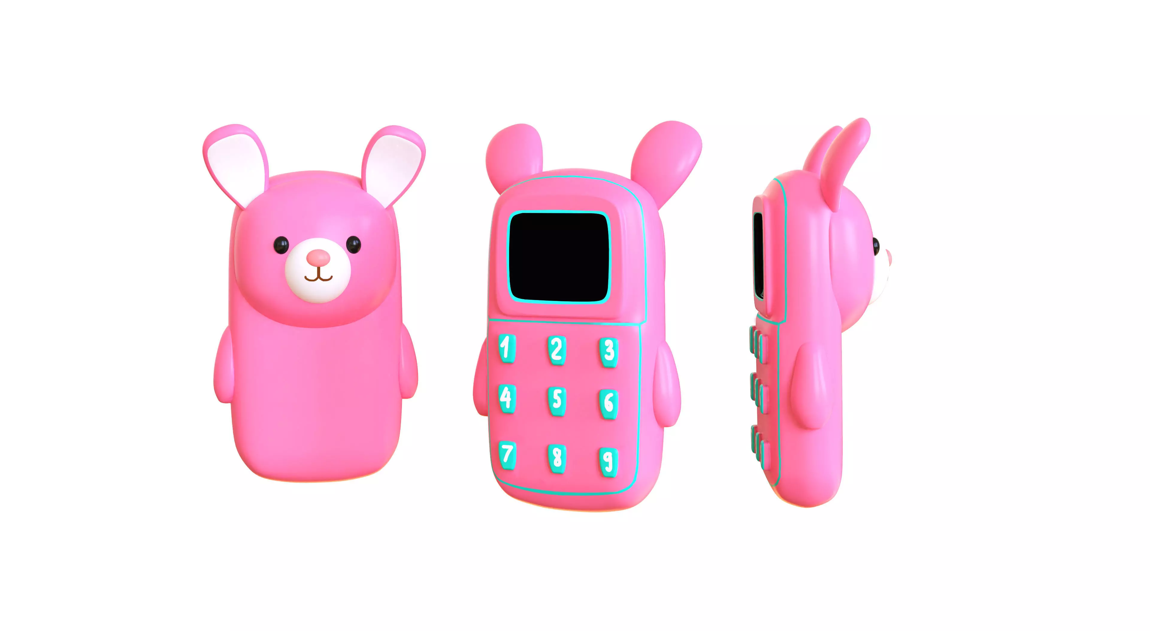 Cute Rabbit Phone Toy 3D Model - Stylized Cartoon Mobile Phone  Low-poly 3D model_0