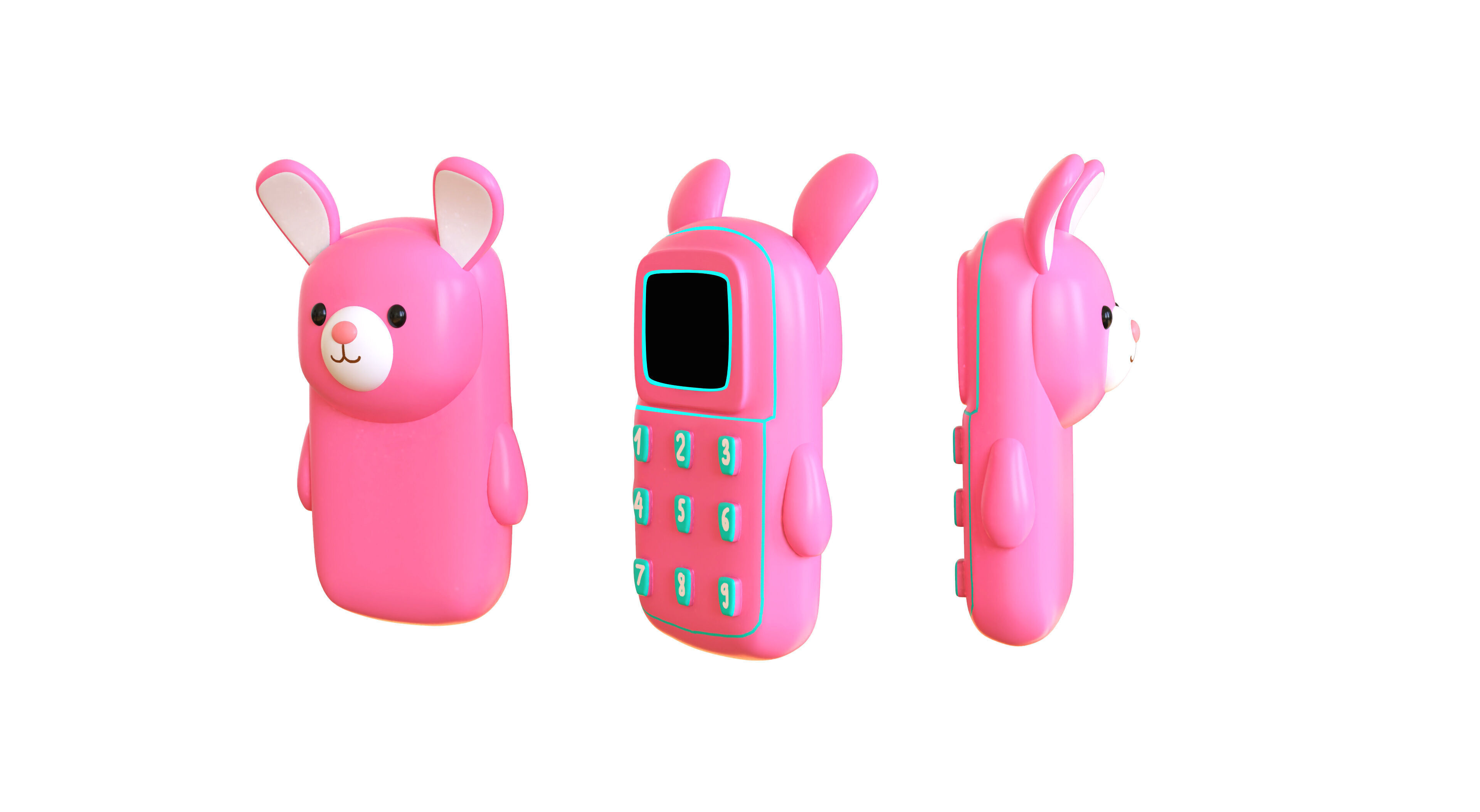 Cute Rabbit Phone Toy 3D Model - Stylized Cartoon Mobile Phone  Low-poly 3D model_1