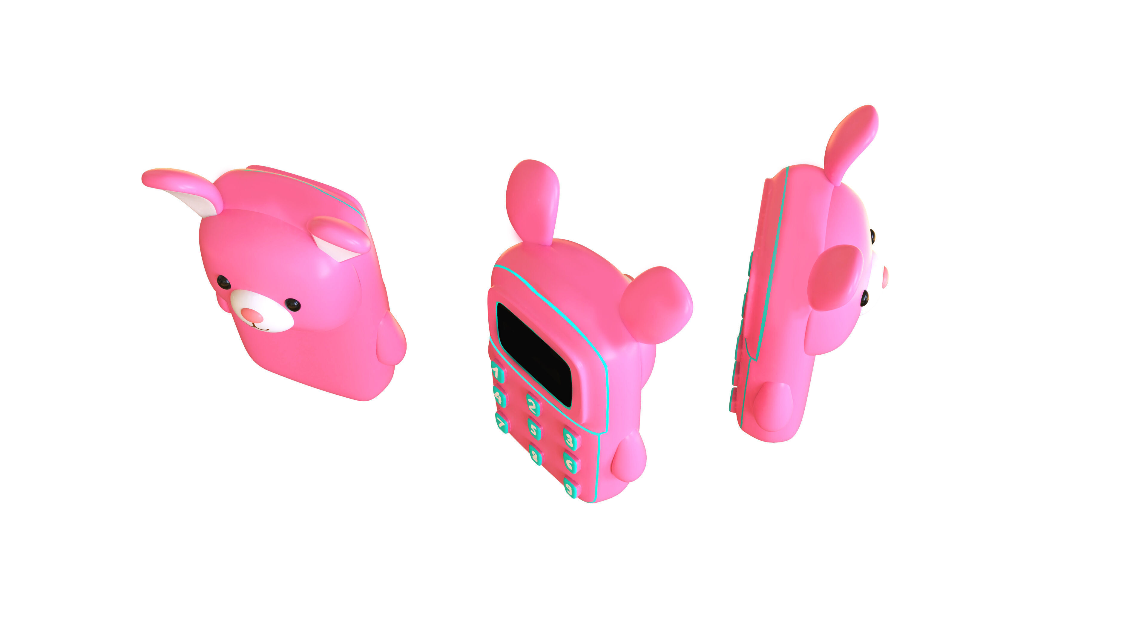 Cute Rabbit Phone Toy 3D Model - Stylized Cartoon Mobile Phone  Low-poly 3D model_2