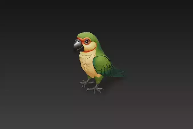 Parrot Green Realistic 3D Model Basic - Low Poly Realistic