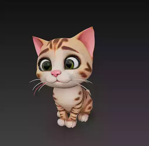 Cat Cartoon Kitten Realistic 3D Model - Low Poly Realistic 