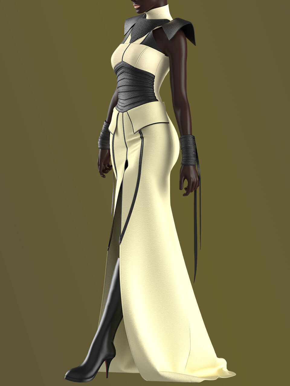 Female Warrior Outfit 3D model_5