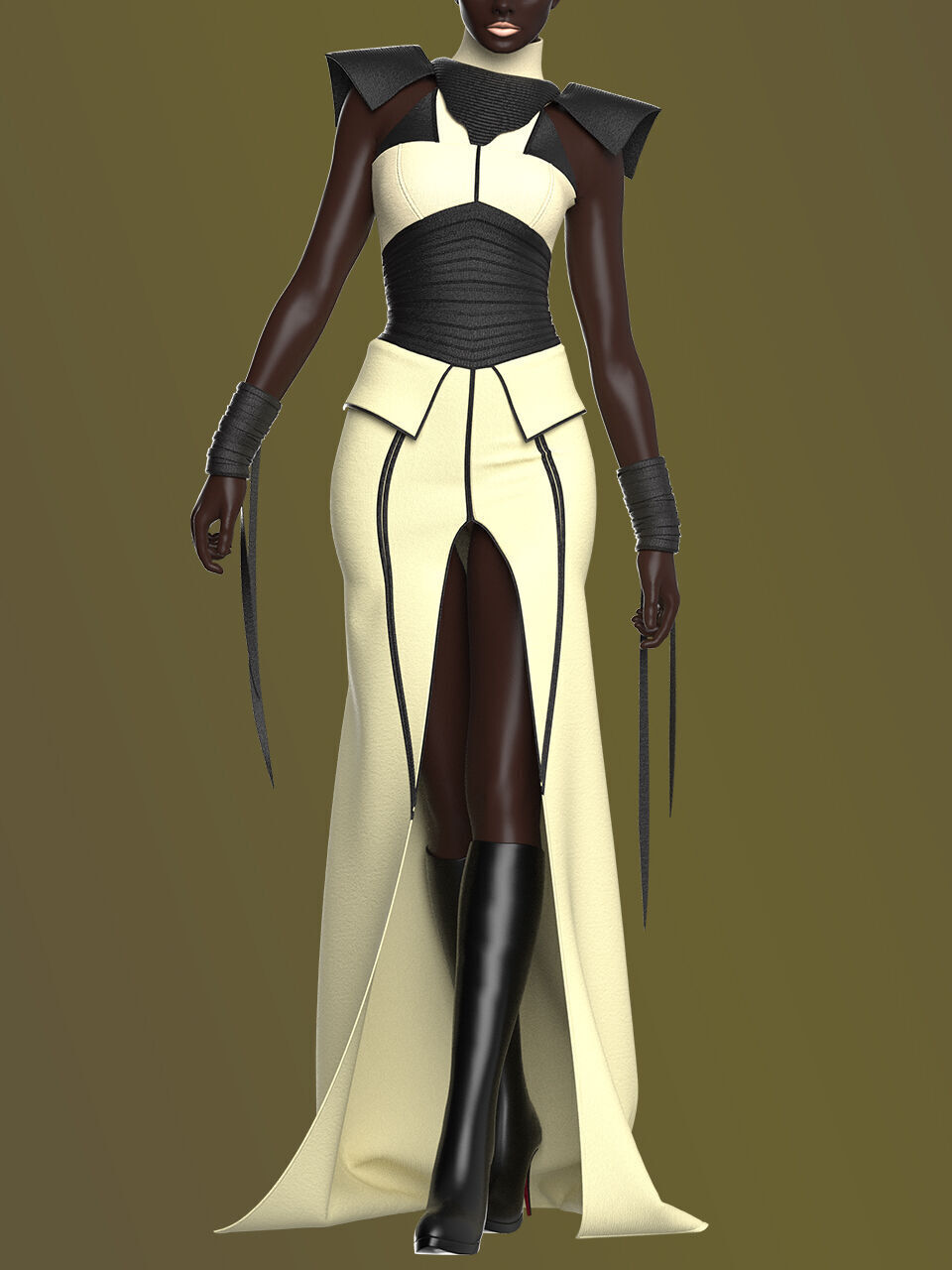 Female Warrior Outfit 3D model_1