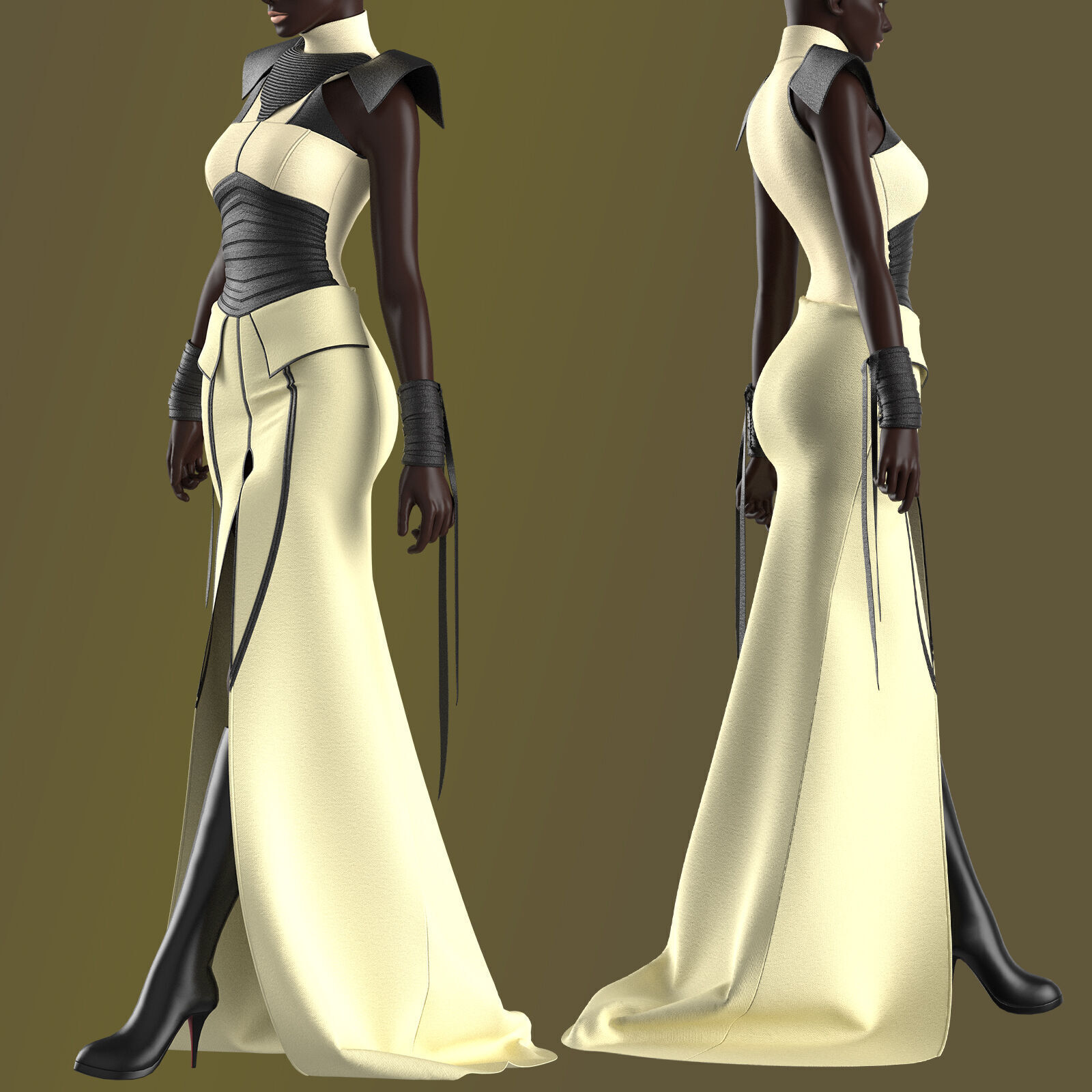 Female Warrior Outfit 3D model_7