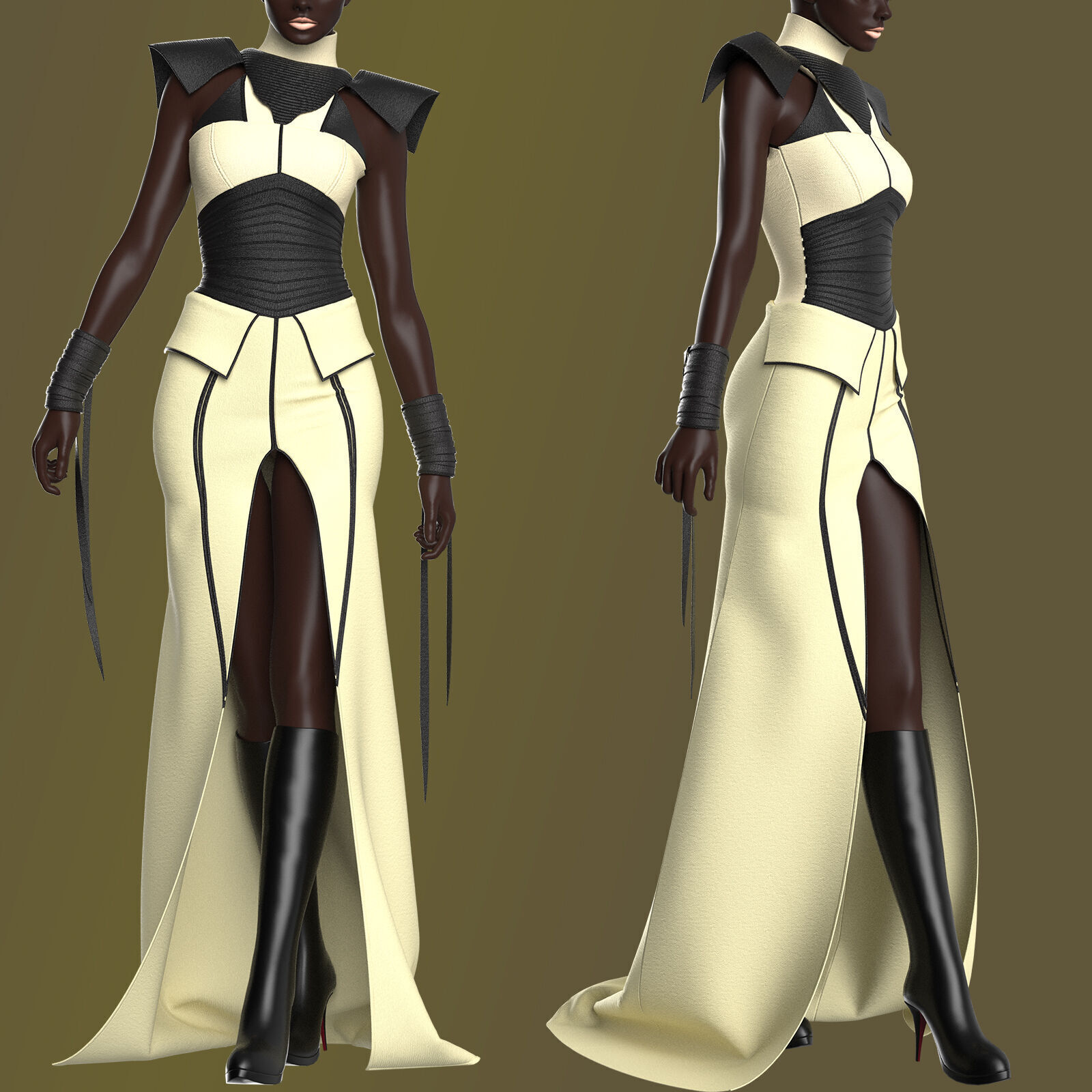 Female Warrior Outfit 3D model_6