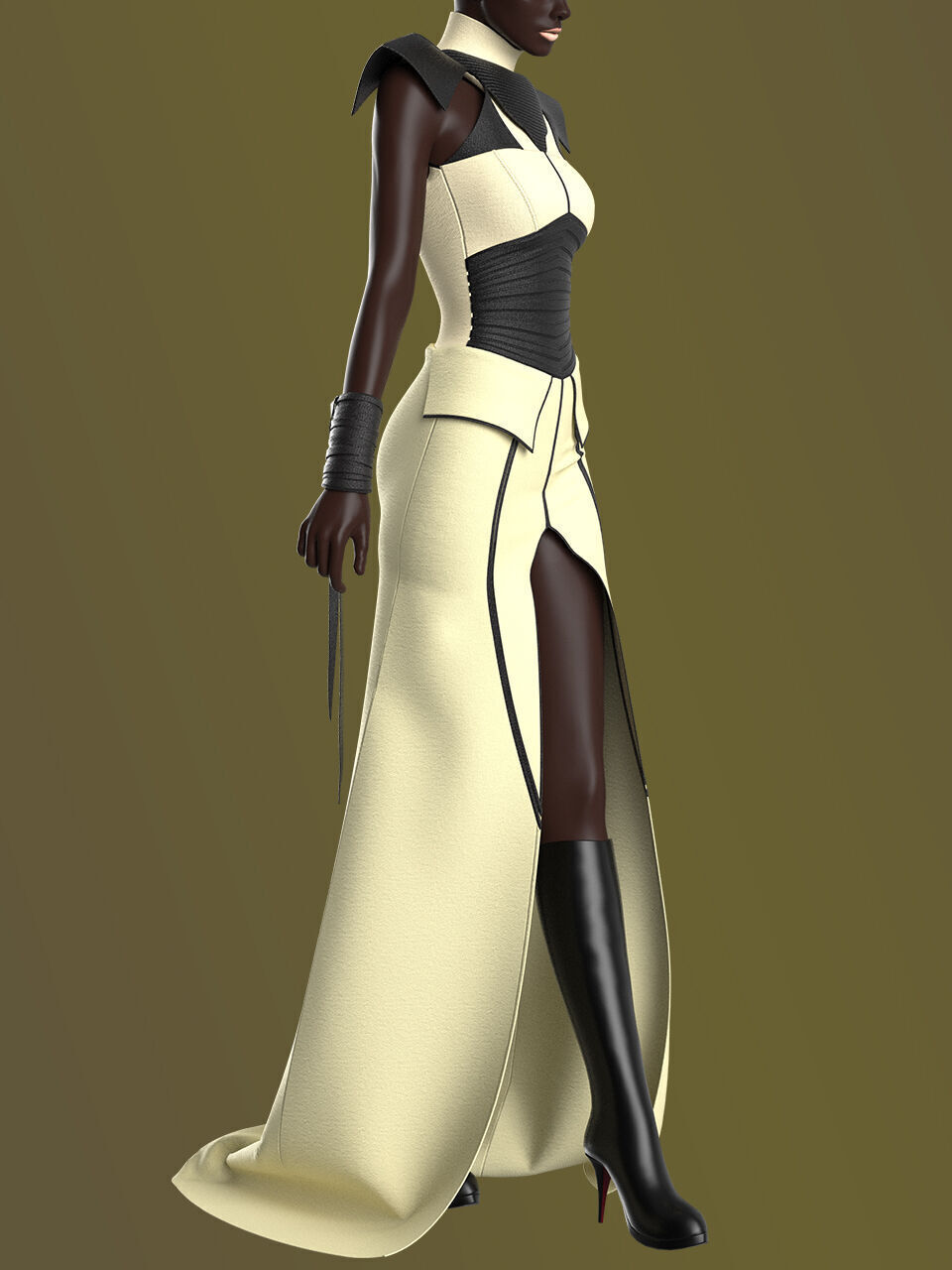 Female Warrior Outfit 3D model_2