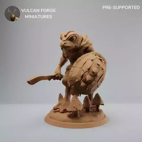 Bullywug frog people warrior with sword and turtle shield