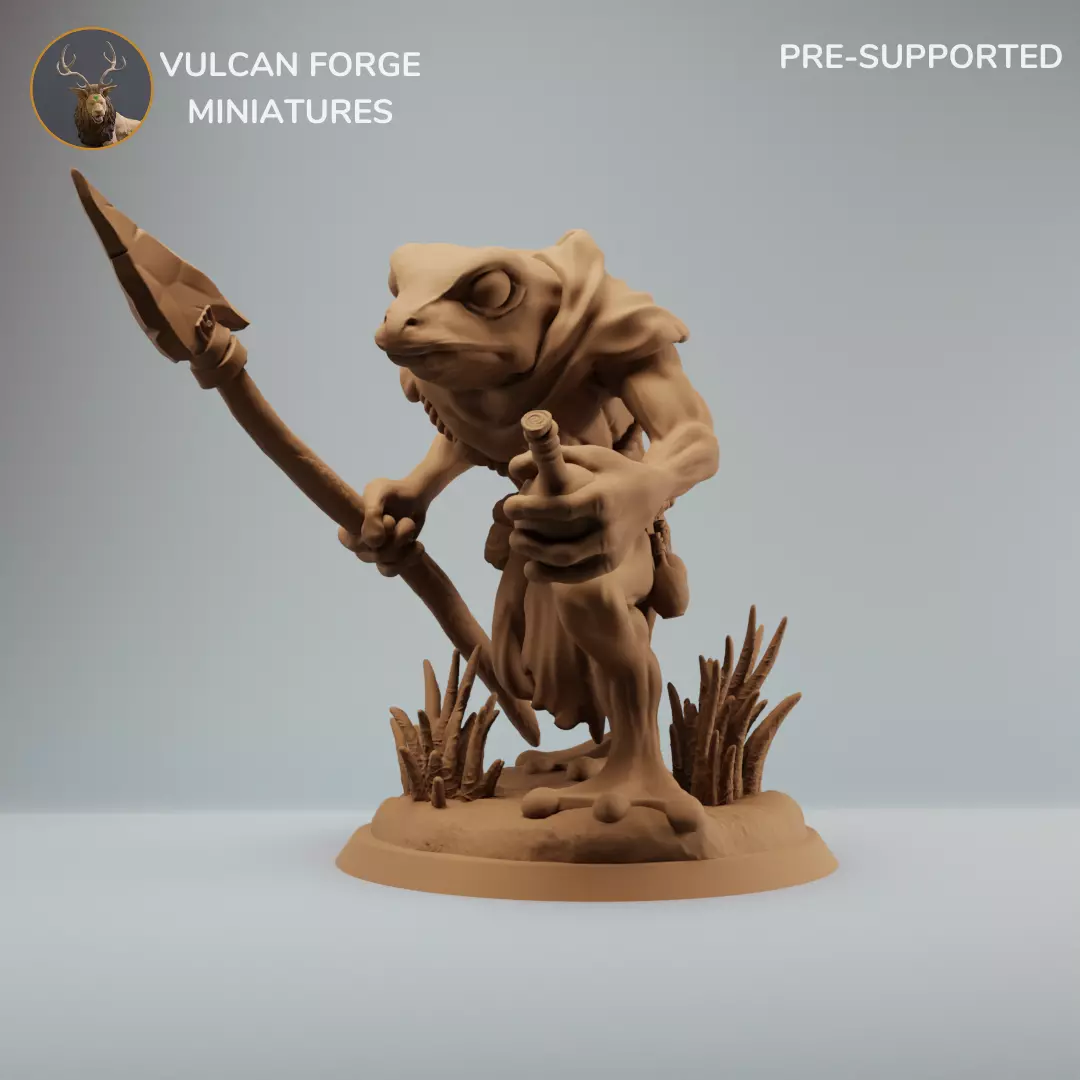 Bullywug frog people warrior with spear 3D print model_0