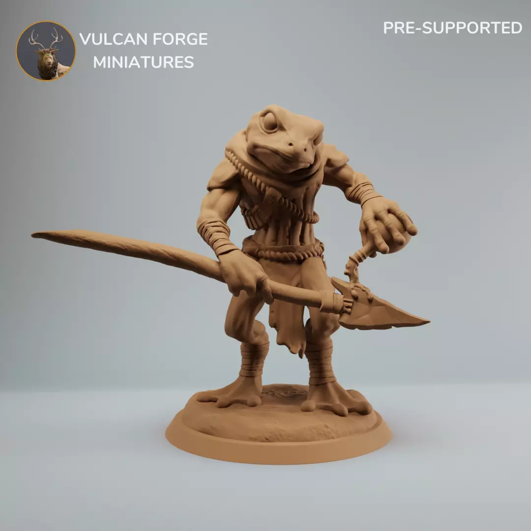 Bullywug frog people warrior with spear and poison supported 3D print model_0
