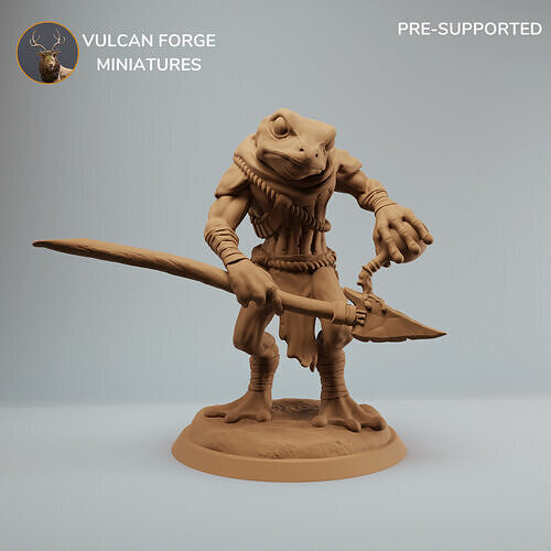 Bullywug frog people warrior with spear and poison supported 3D print model