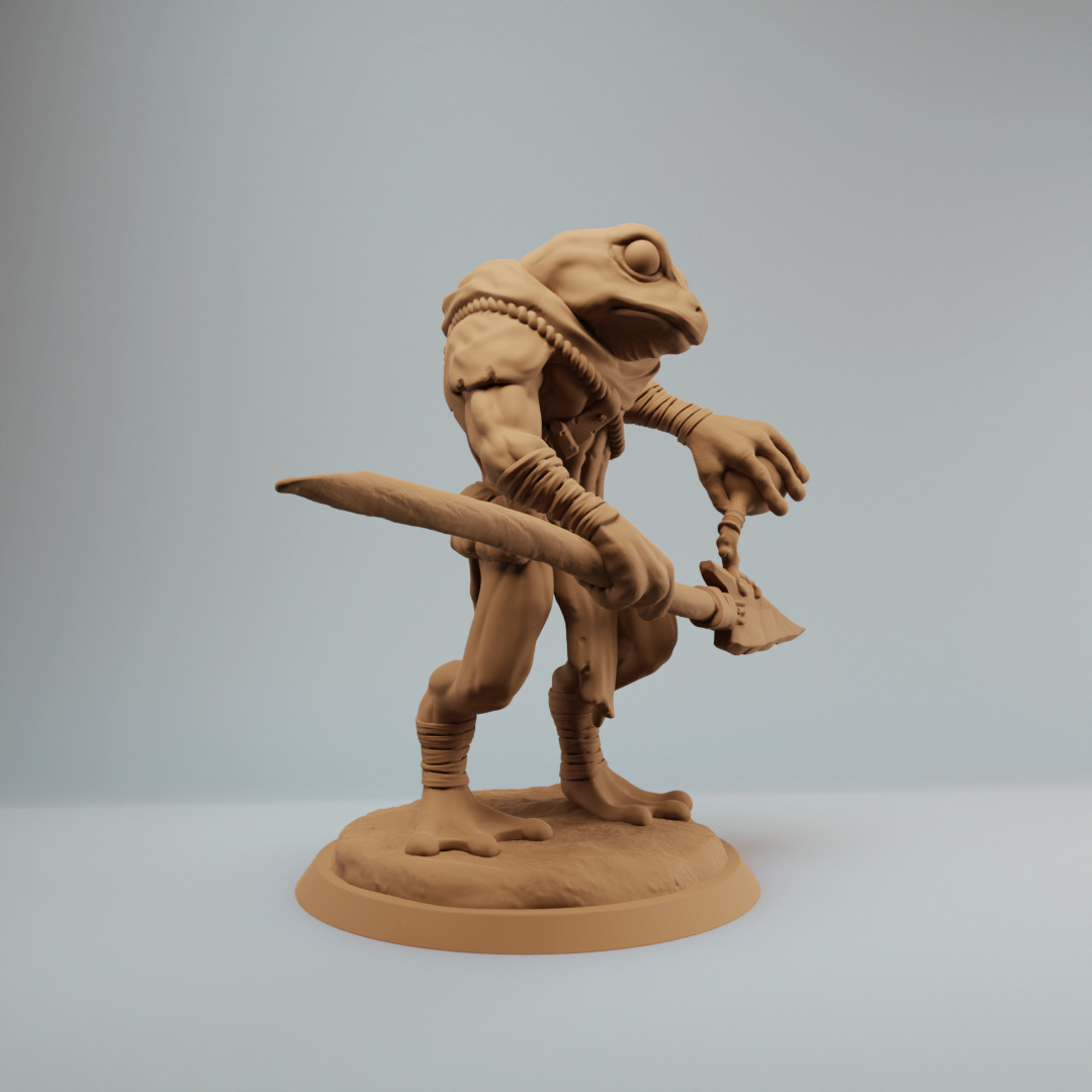 Bullywug frog people warrior with spear and poison supported 3D print model_1
