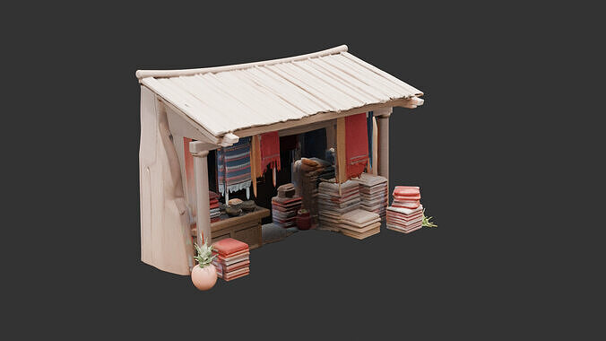 Cloth and Textile Stall Low-poly 3D model