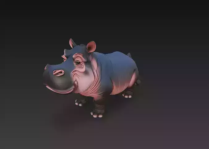 Hippopotamus Realistic 3D Model- Low Poly Realistic  Low-poly 3D model