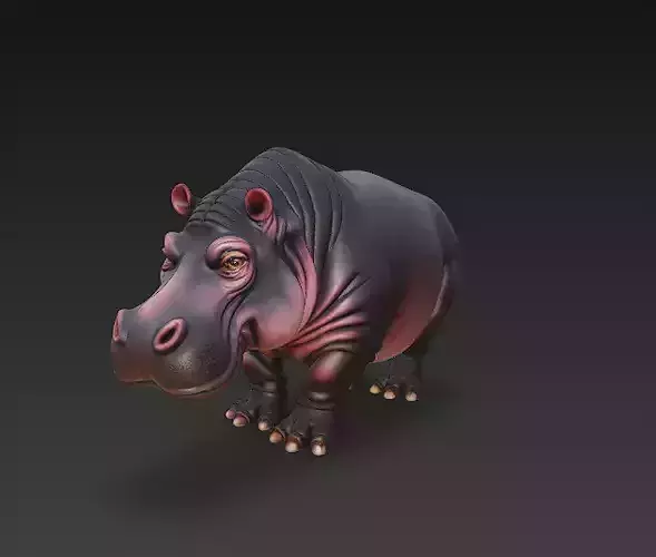 Hippopotamus Realistic 3D Model- Low Poly Realistic Low-poly 3D model