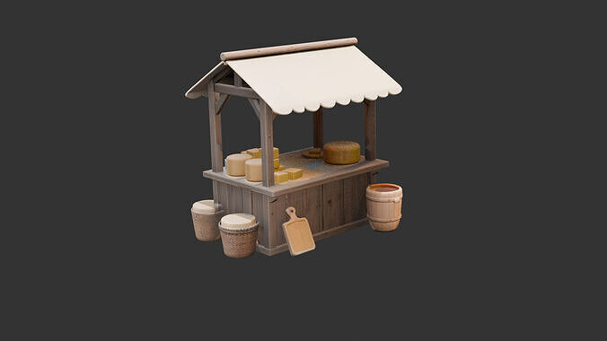 Cheese Seller Market Stall Low-poly 3D model