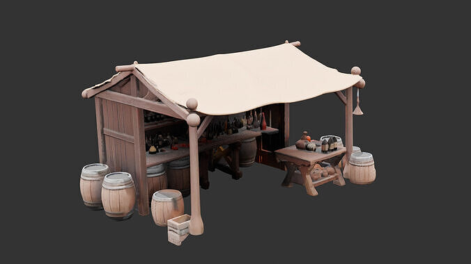 Wine Merchant Market Stall Low-poly 3D model