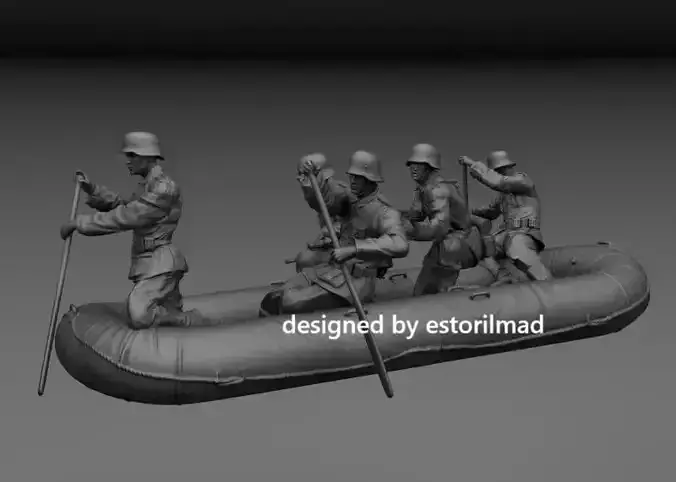 WW2 GERMAN ASSAULT SOLDIERS WITH AN ASSAULT RAFT