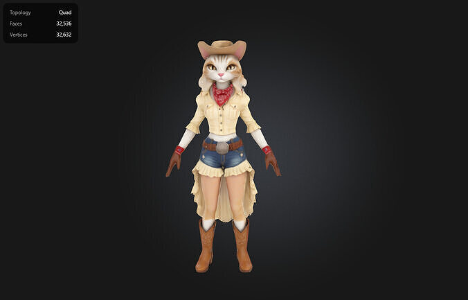 Cowgirl Cat Stylized Anthropomorphic Character 3D model