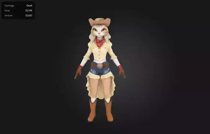 Cowgirl Cat Stylized Anthropomorphic Character