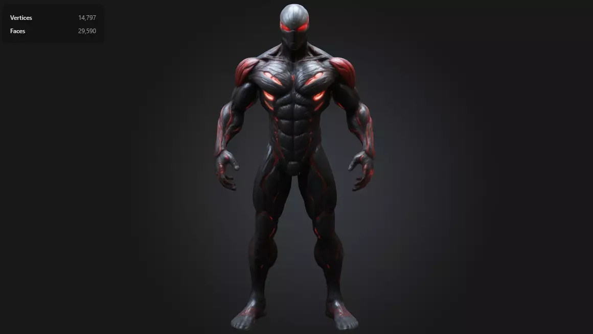 Dark Symbiote Warrior Muscular Alien Superhero Character Low-poly 3D model
