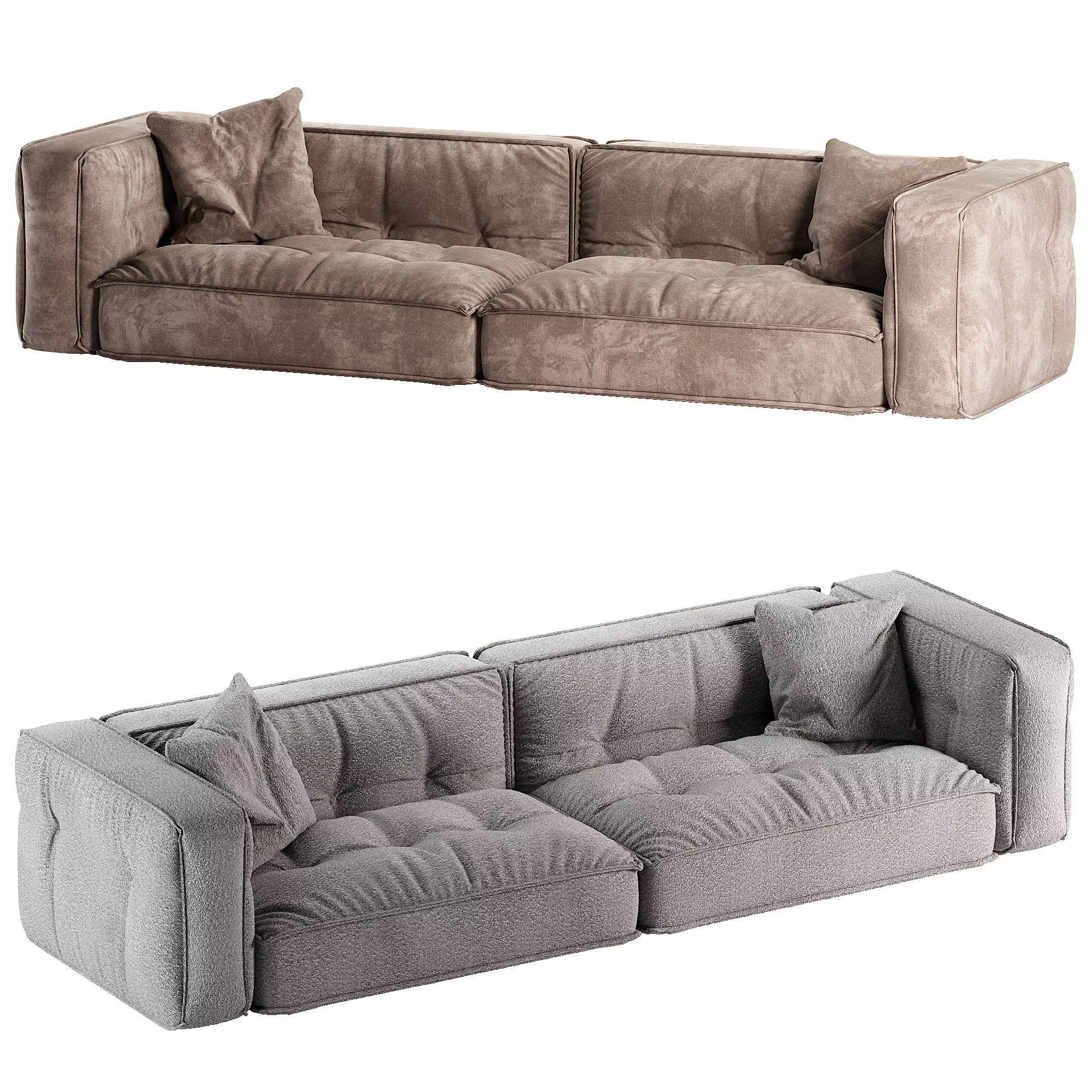 Wabi-sabi Grey Vintage Fabric Sofa Upholstered Sofa 3D model