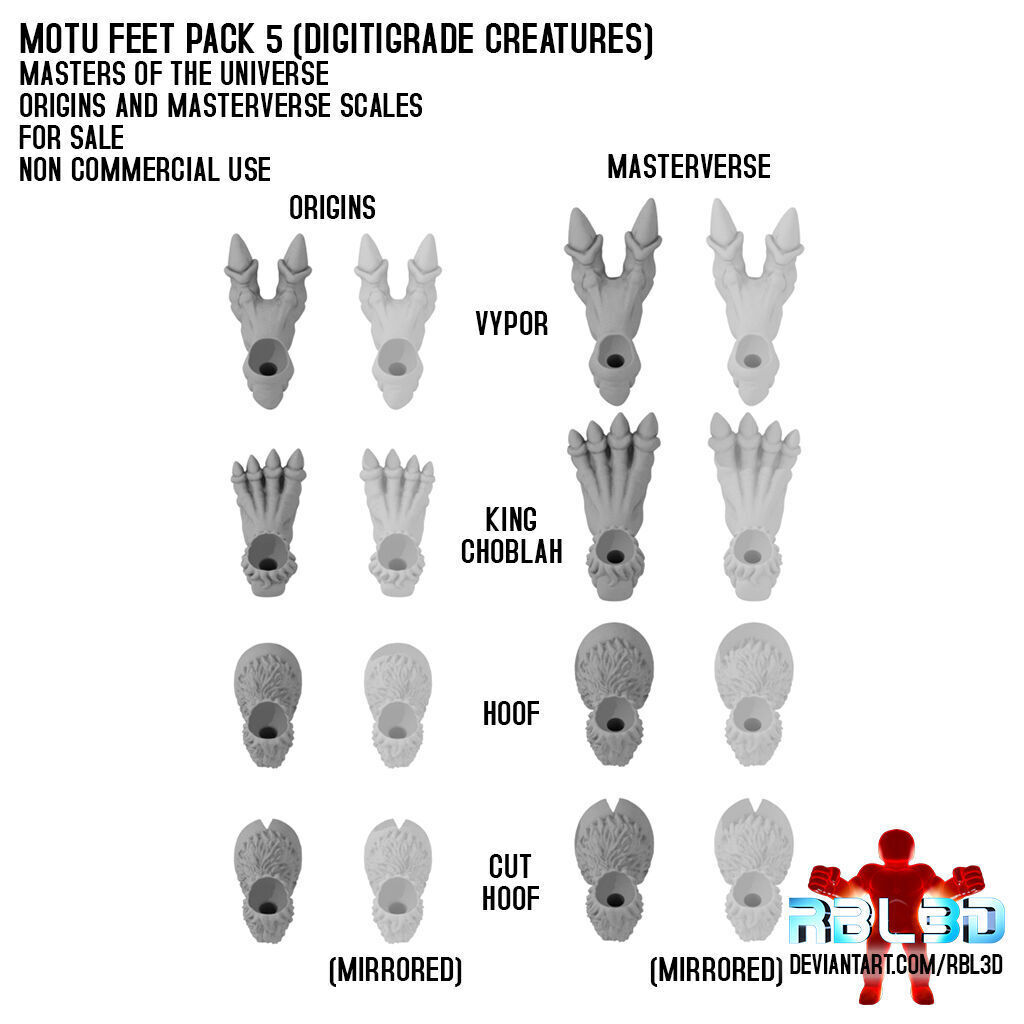  Motu Feet pack 5 Digitigrade creatures 3D print model_1