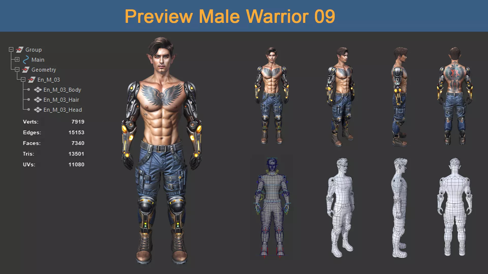 Character Female Warriors 09 - Ready for game Low-poly 3D model_0