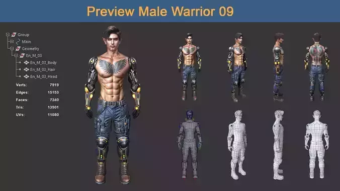 Character Female Warriors 09 - Ready for game Low-poly 3D model