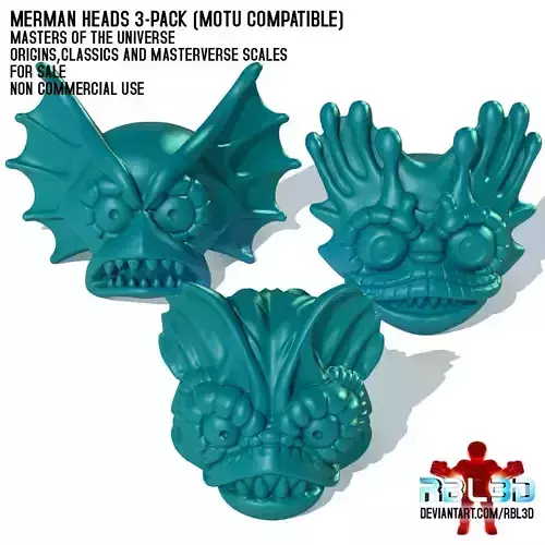 Merman heads 3-pack Motu compatible 3D print model