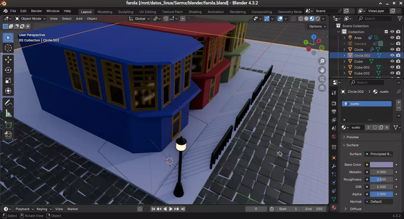 Calle de Ladrillos en Estilo Brick-Paved Low-Poly Street Low-poly 3D model_0