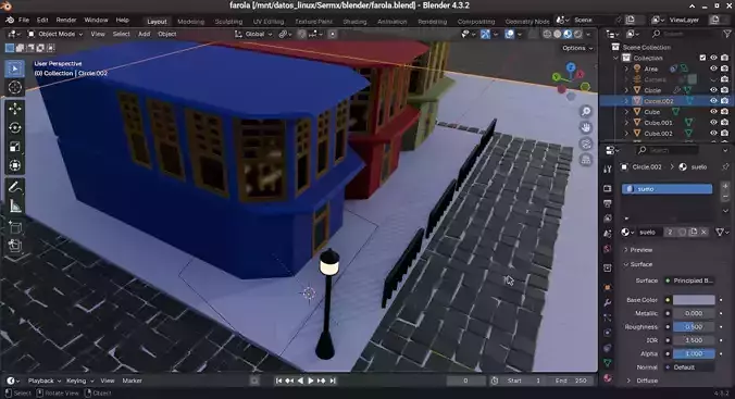 Calle de Ladrillos en Estilo   Brick-Paved Low-Poly Street