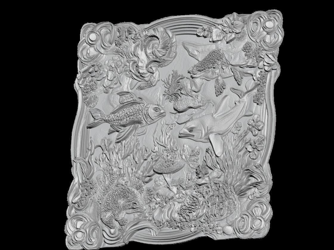 Marine Life Ocean Scene Relief Sculpture 3D print model_2