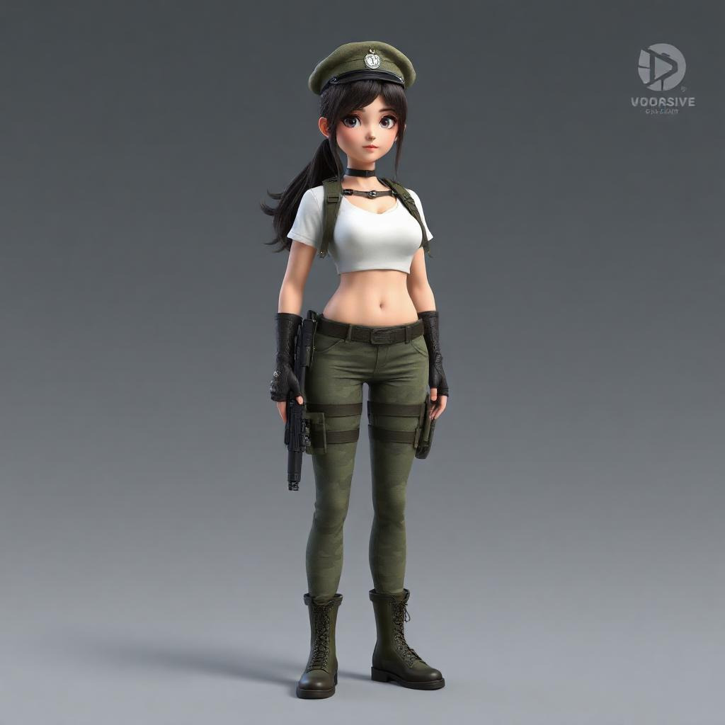 Female Army Modern Suit Low-poly 3D model_1