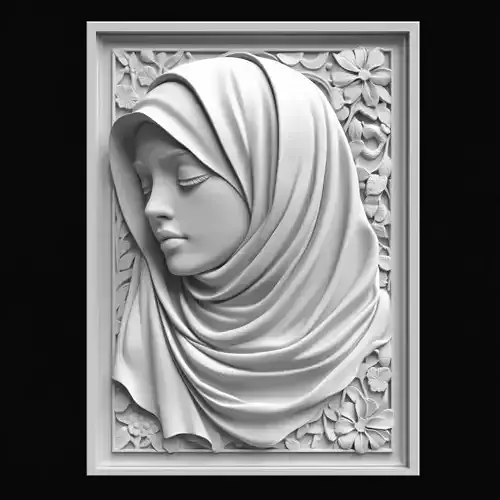 Veiled Muslim Woman Portrait Relief Sculpture