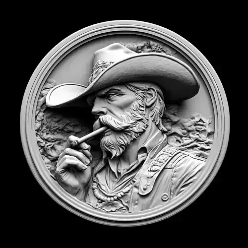 Wild West Cowboy Portrait Medallion Relief Sculpture
