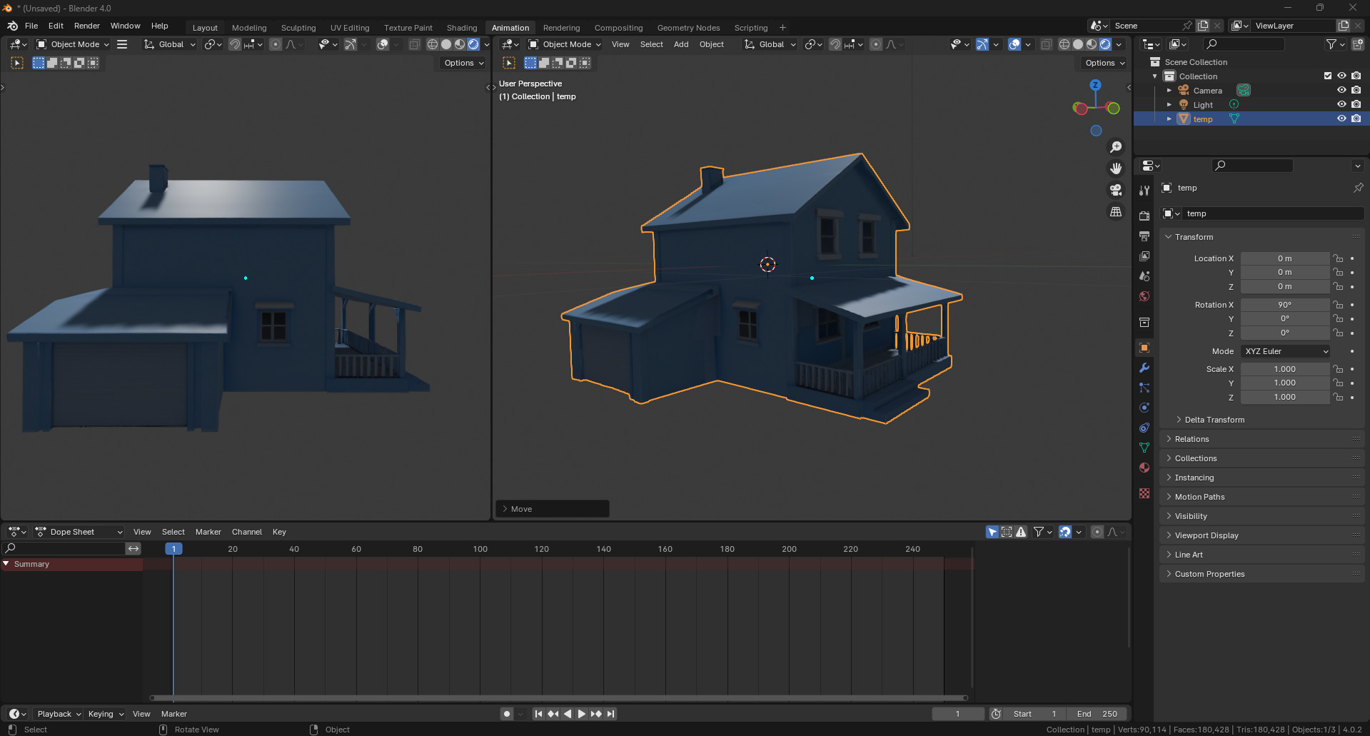 Blue house prop 3D model_2