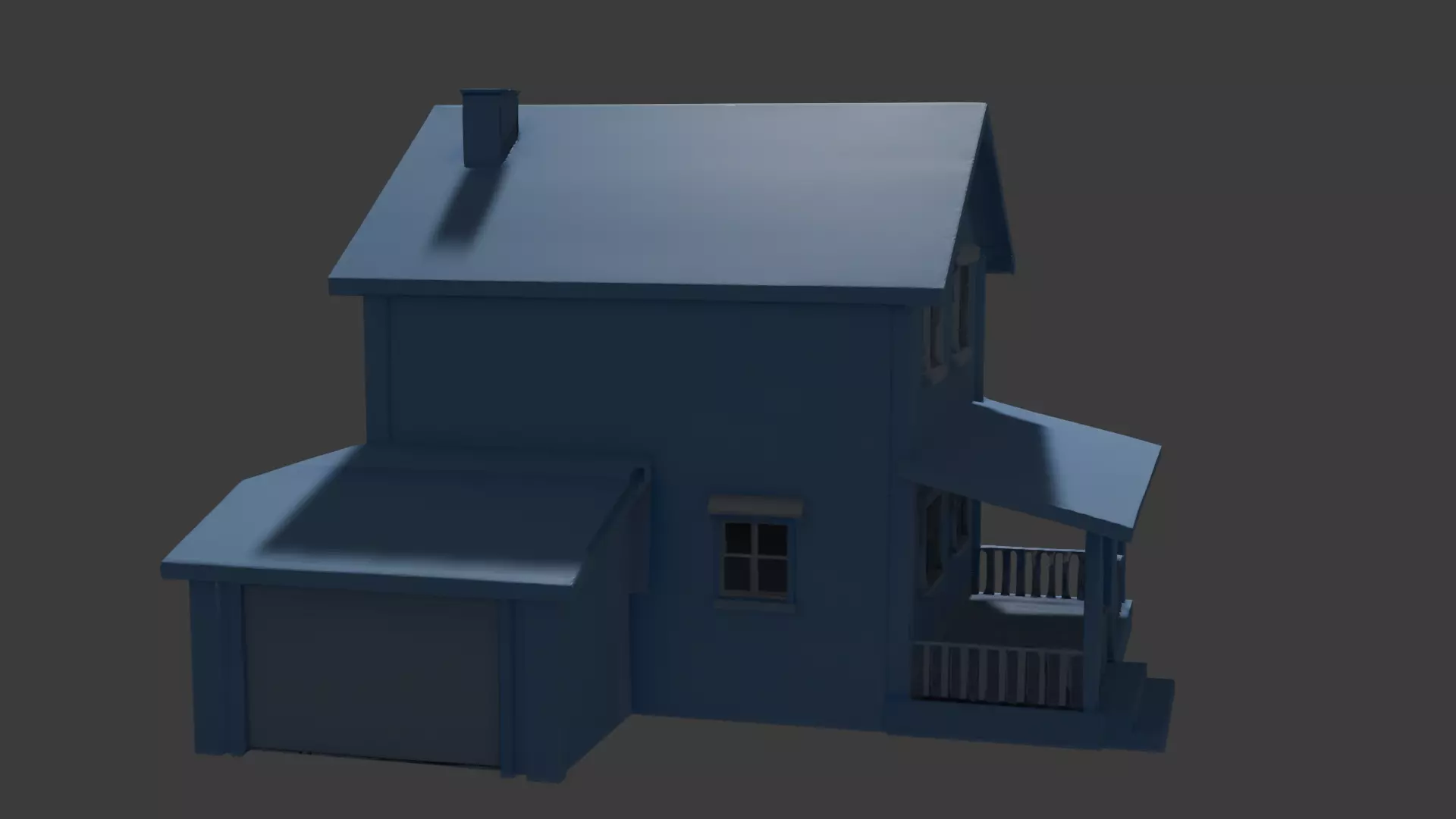 Blue house prop 3D model_0