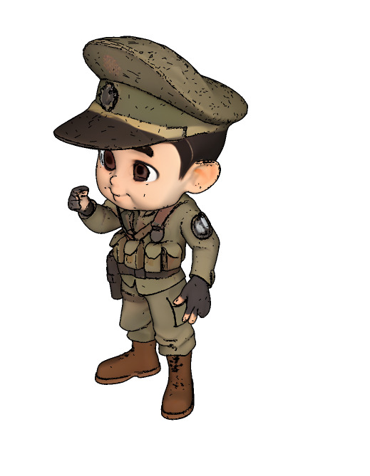Male Cartoon Army 3D Model Low-poly 3D model_1