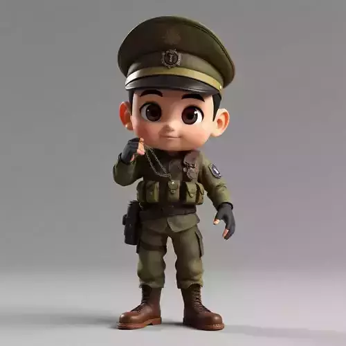 Male Cartoon Army 3D Model Low-poly 3D model