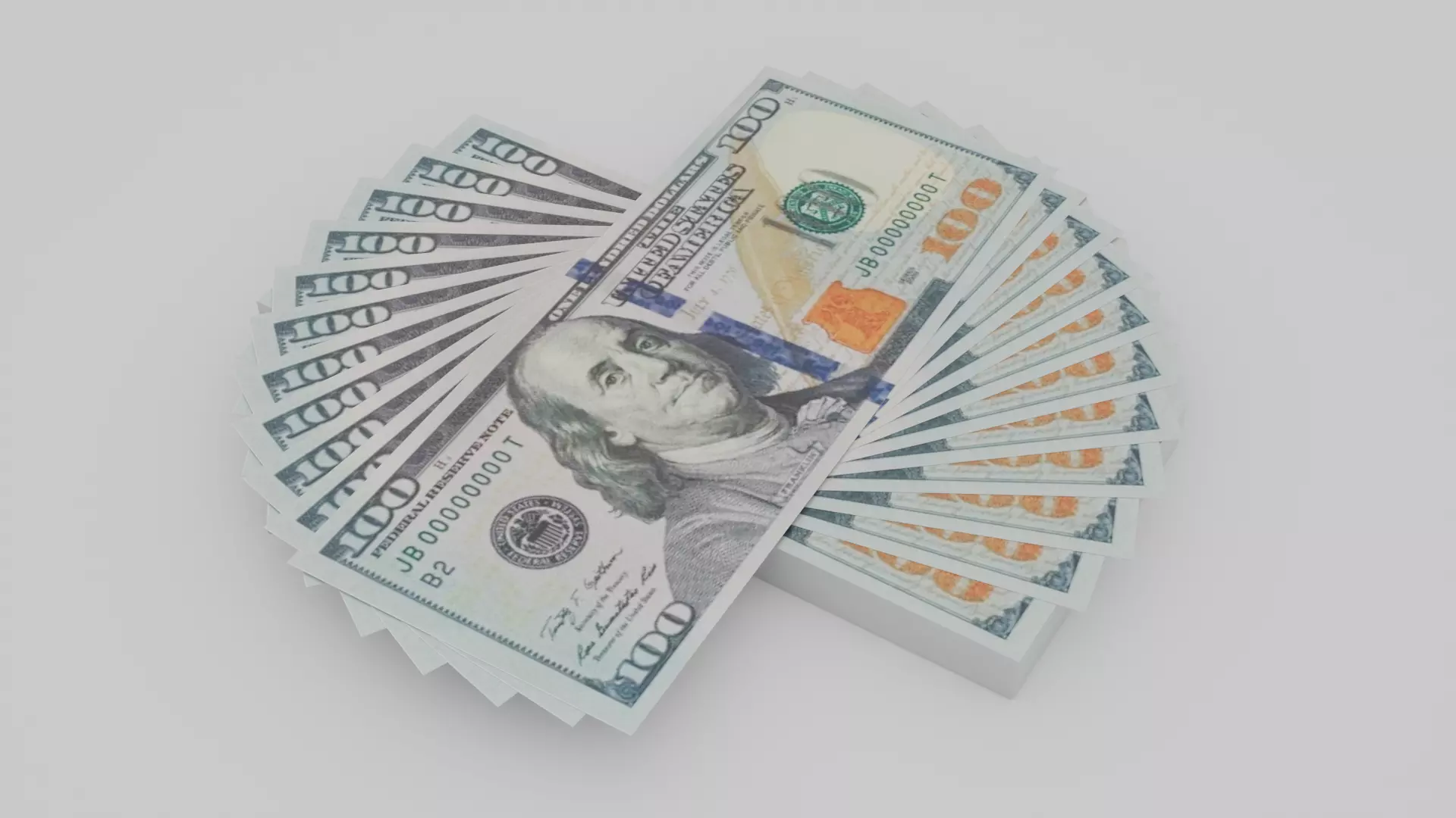 100 Dollar Bills Stack Low-poly 3D model 3D model_0
