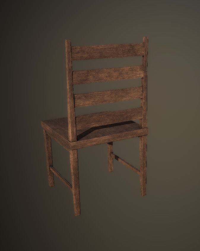 Low-Poly Wooden Chair PBR Walnut Low-poly 3D model_1