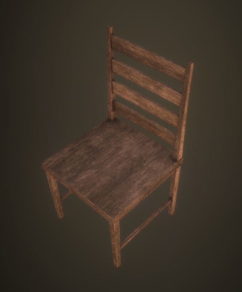 Low-Poly Wooden Chair PBR Walnut Low-poly 3D model_4