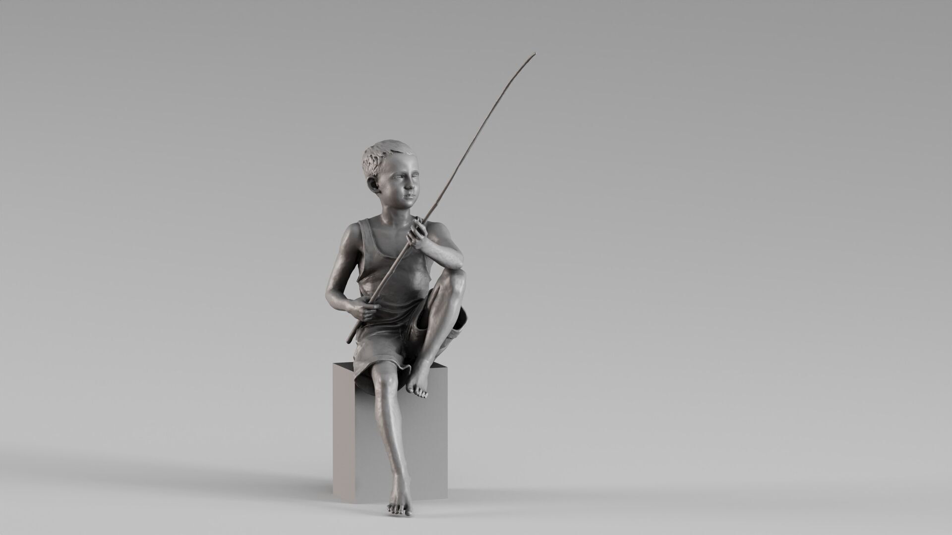 S00022 Boy with Fishing Rod Artistic Sculpture 3dp 3D print model_9
