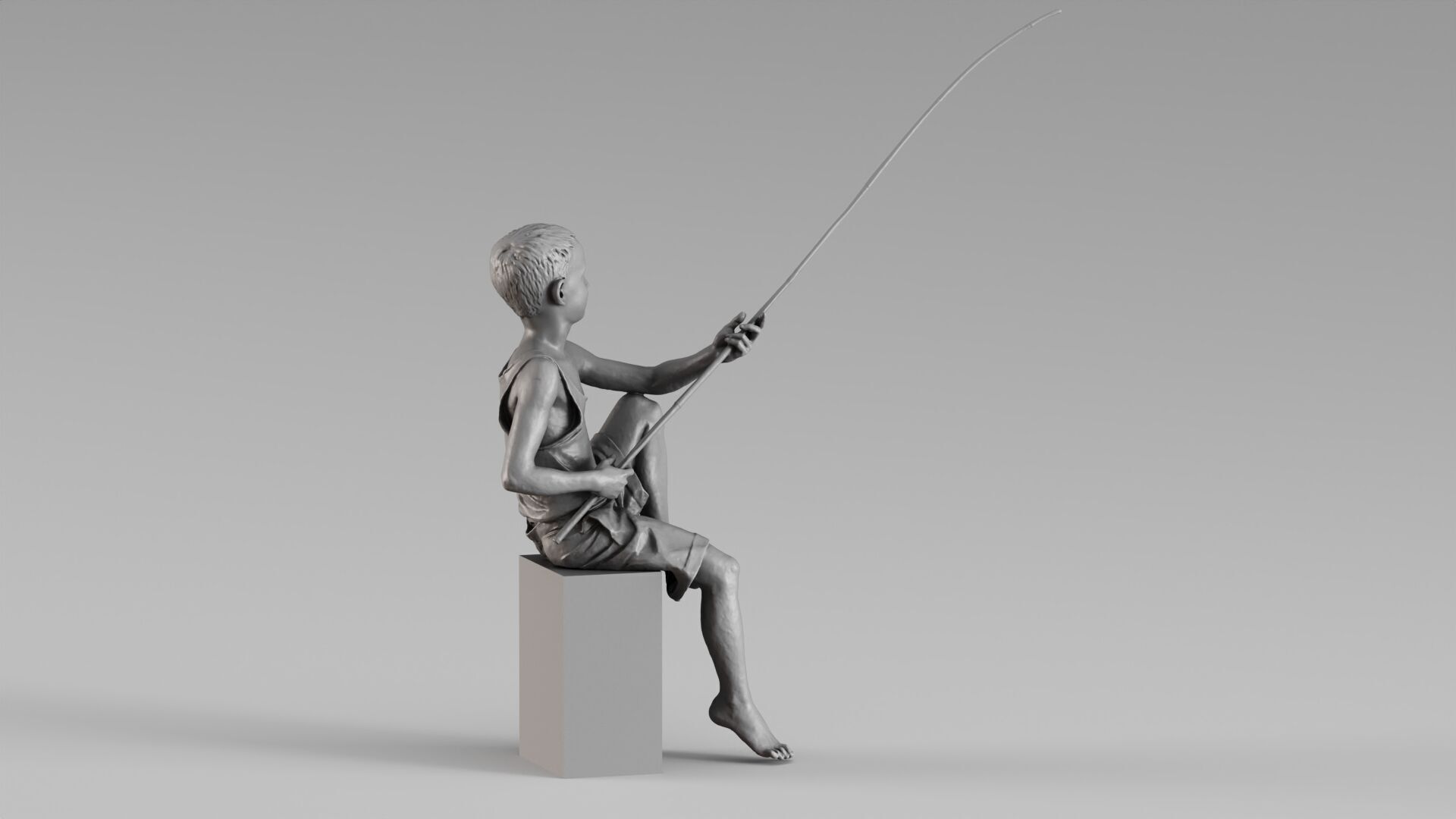 S00022 Boy with Fishing Rod Artistic Sculpture 3dp 3D print model_3