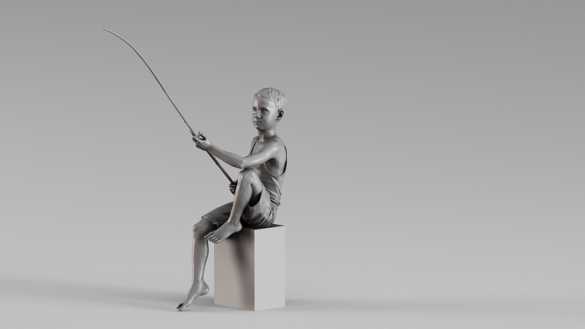S00022 Boy with Fishing Rod Artistic Sculpture 3dp 3D print model_7